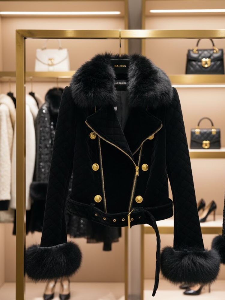 NYFW Vegan Jacket Black Quilted Velvet Biker BYMANYC New York