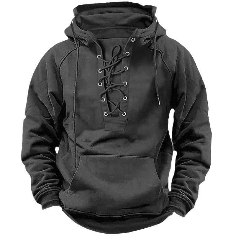Ins Lace-up Hoodie Casual Sports Pocket Sweatshirt Men's Long-sleeved Top Clothing by Jeansdenim.store