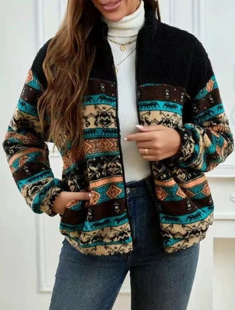 Double-sided Plush Stand-up Collar Zip-up Cardigan For Fall And Winter by AdTec