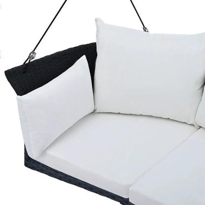 Hanging Rattan Porch Swing for 2 (Black Wicker + White by Jeansdenim.store