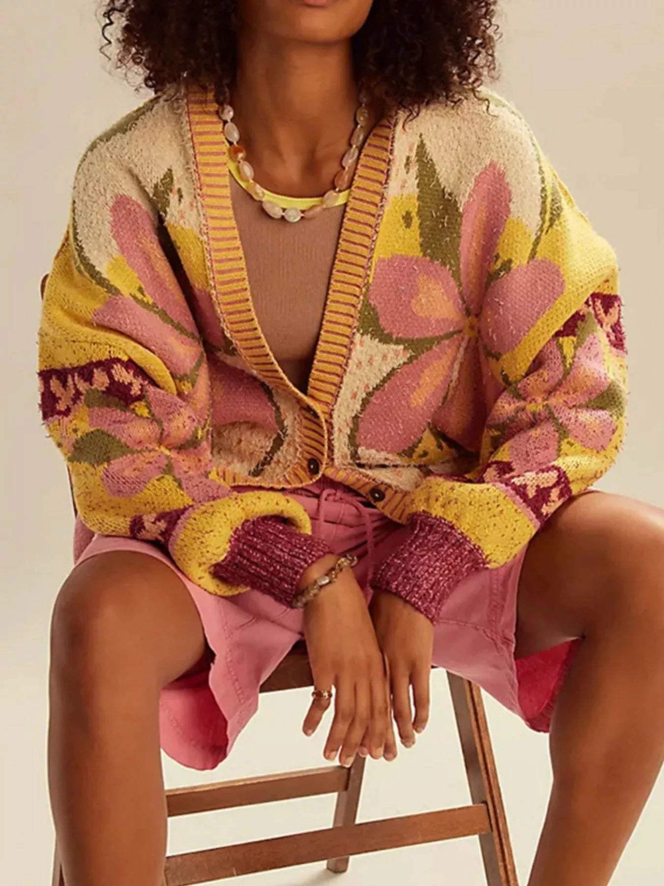 Floral Pattern Button Up Cardigan by Trendsi