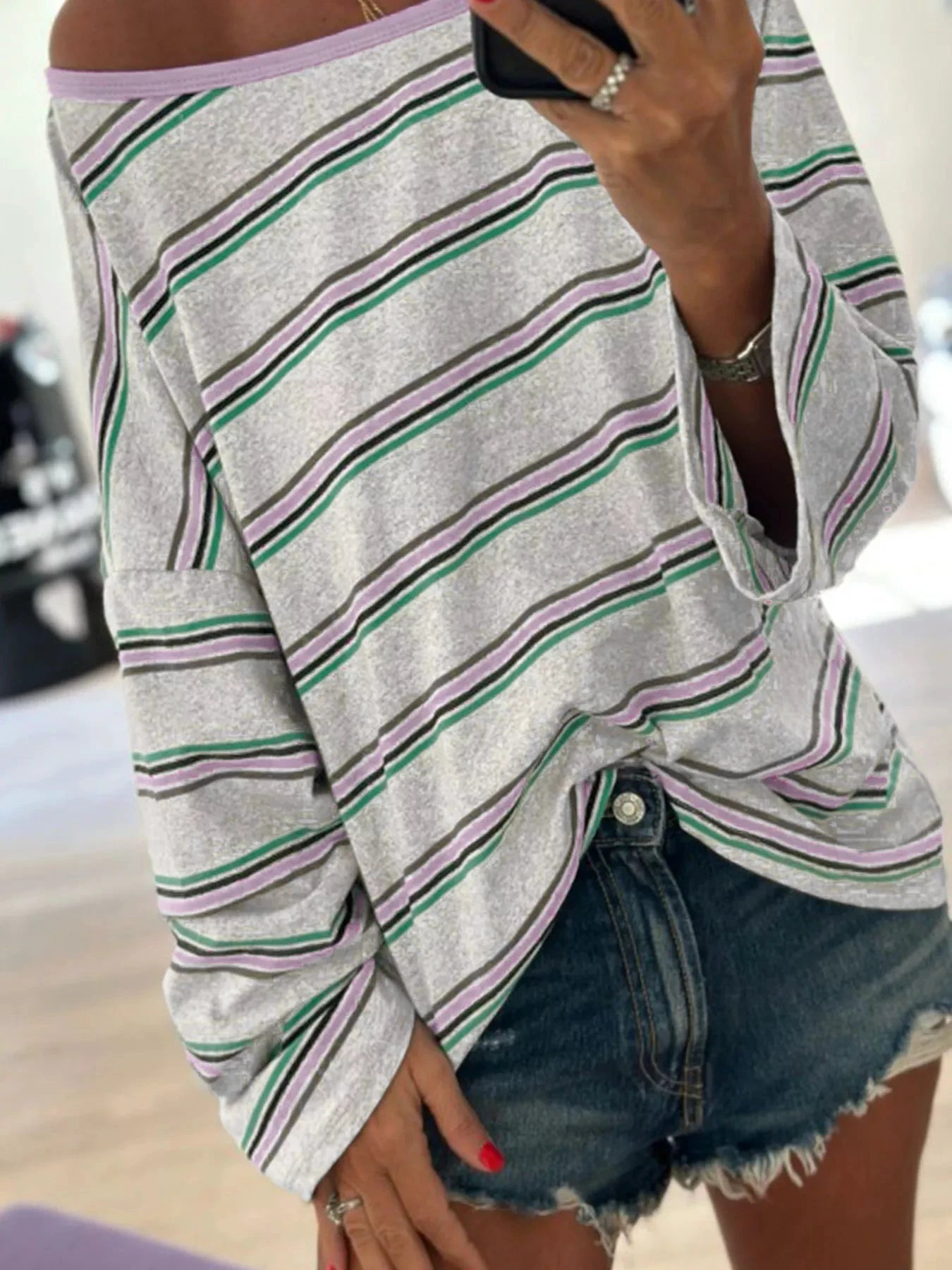 Stripe Oversize Drop Shoulder Long Sleeve Casual Top by Trendsi