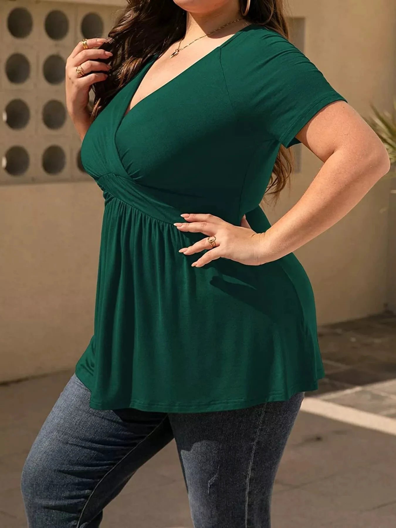 Plus Size Surplice Short Sleeve T-Shirt by Trendsi