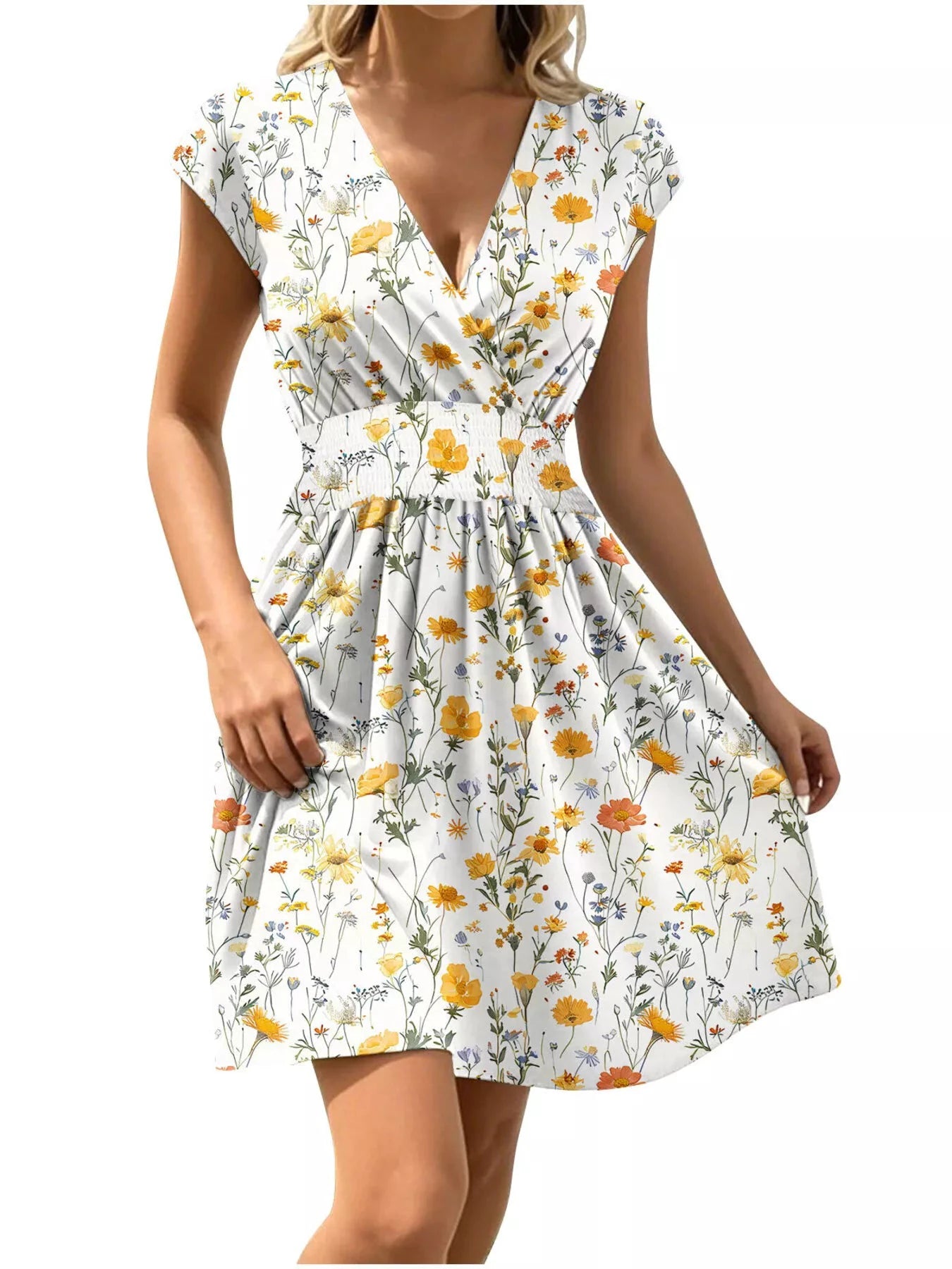 Floral Print Surplice Mini Dress by Trendsi