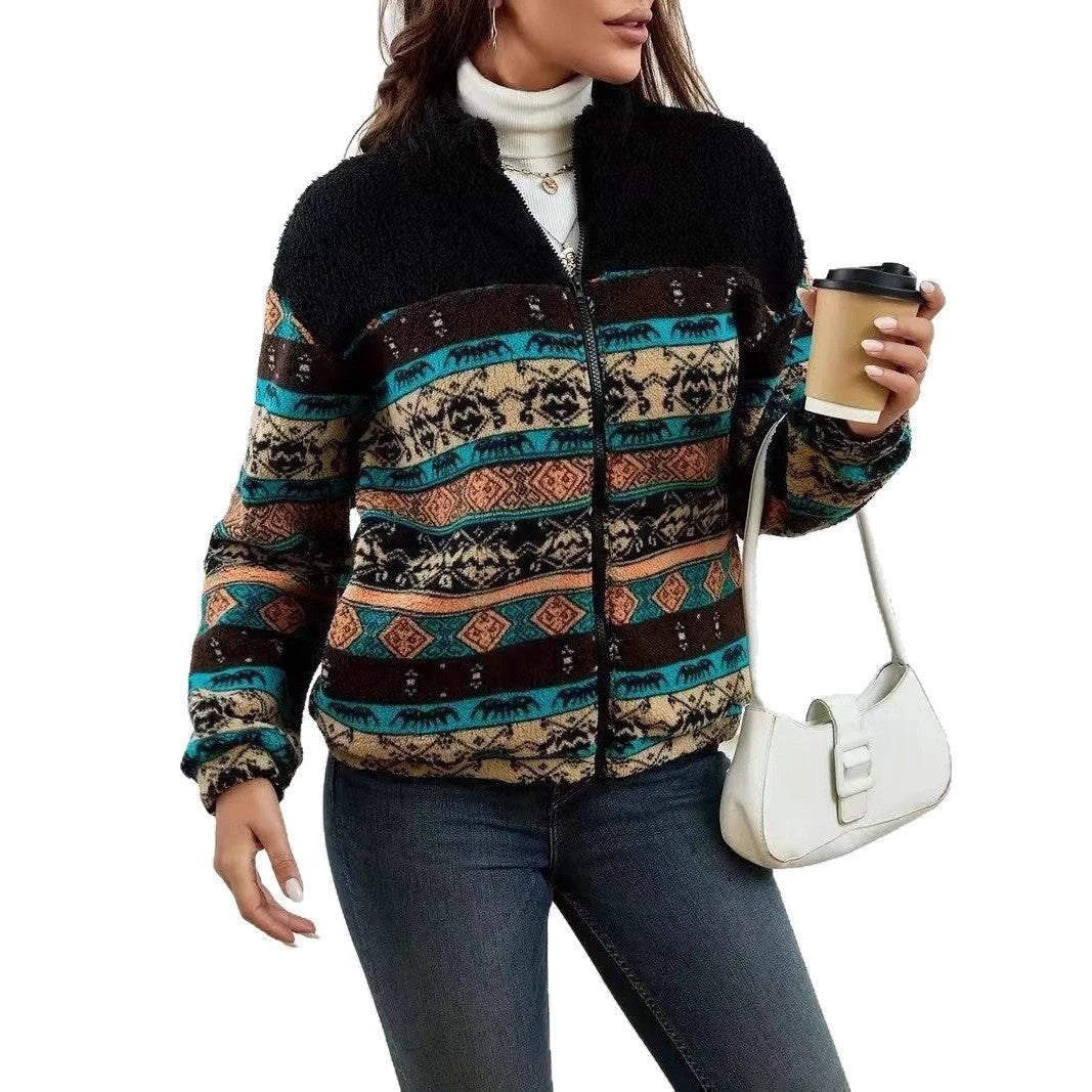 Double-sided Plush Stand-up Collar Zip-up Cardigan For Fall And Winter by AdTec