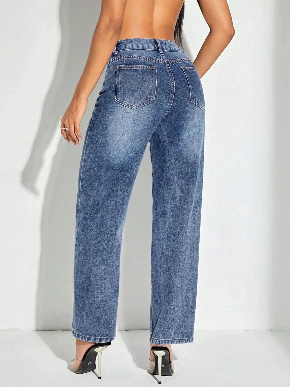 Contrast Patchwork Straight Jeans with Pockets by Trendsi