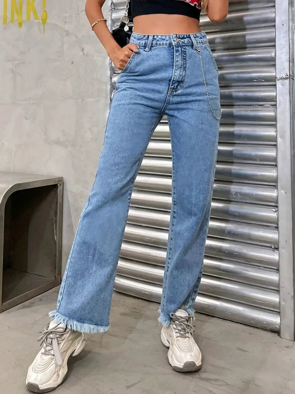 Raw Hem Jeans with Pockets by Trendsi