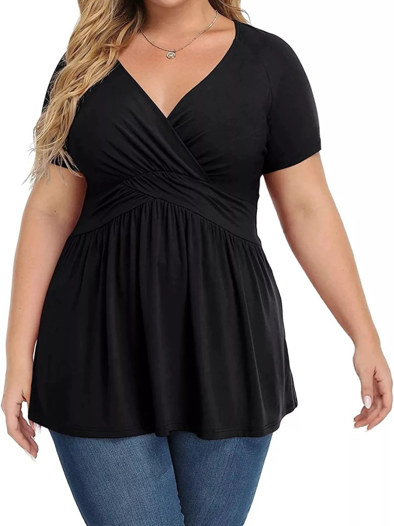 Plus Size Surplice Short Sleeve T-Shirt by Trendsi