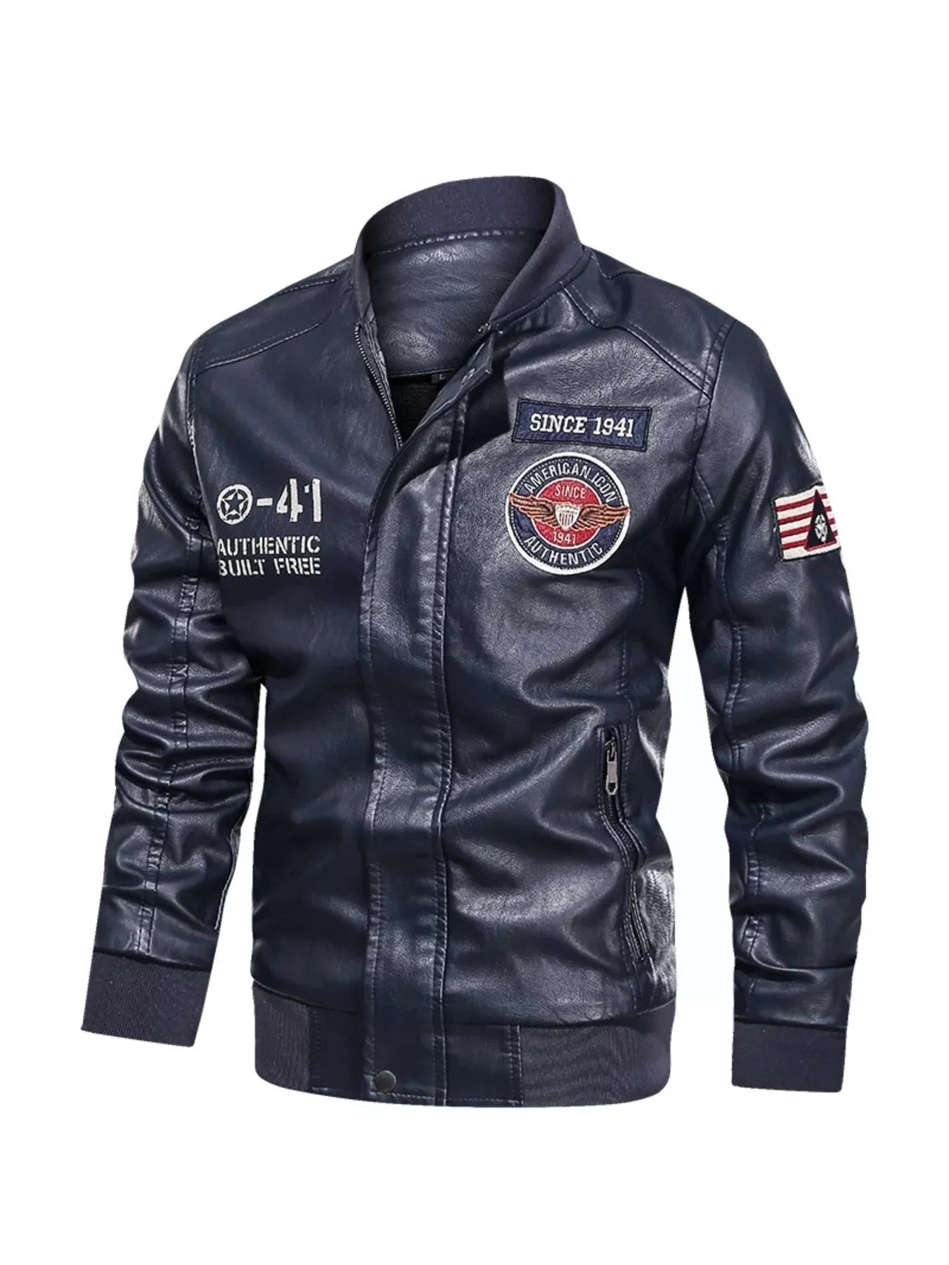 Men's Plus Size Zip Up Leather Jacket by Trendsi