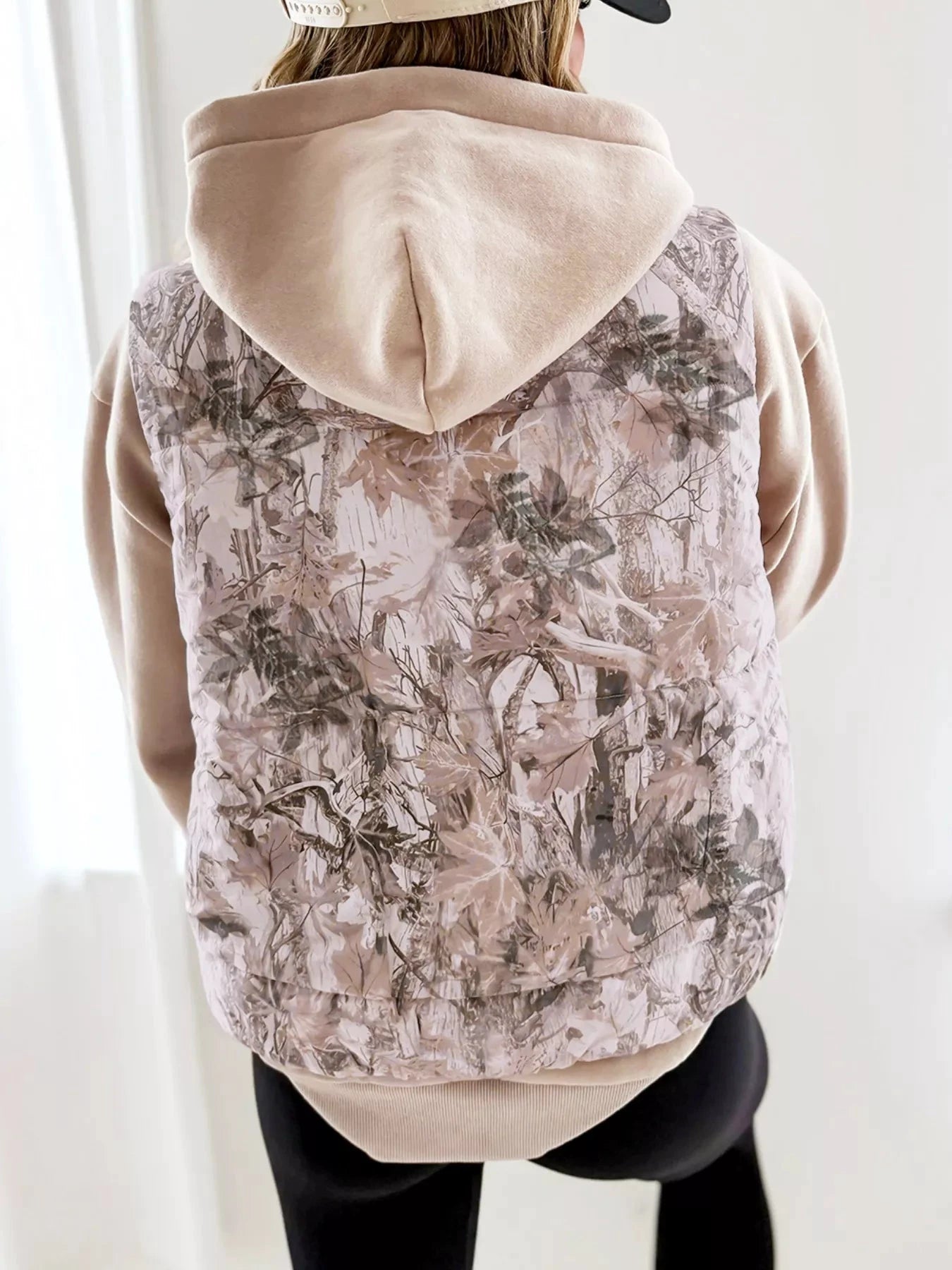 Lightweight Leaf Print Vest Coat by Trendsi