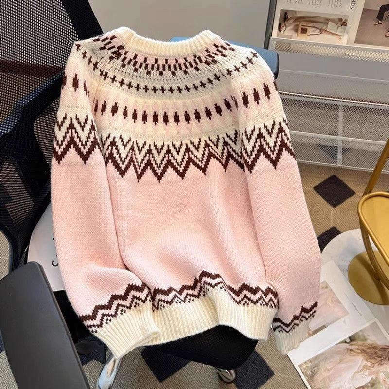 Womens Fair Isle Pullover Loose-Fit Extra-Soft Sweater by JeansDenim.Store