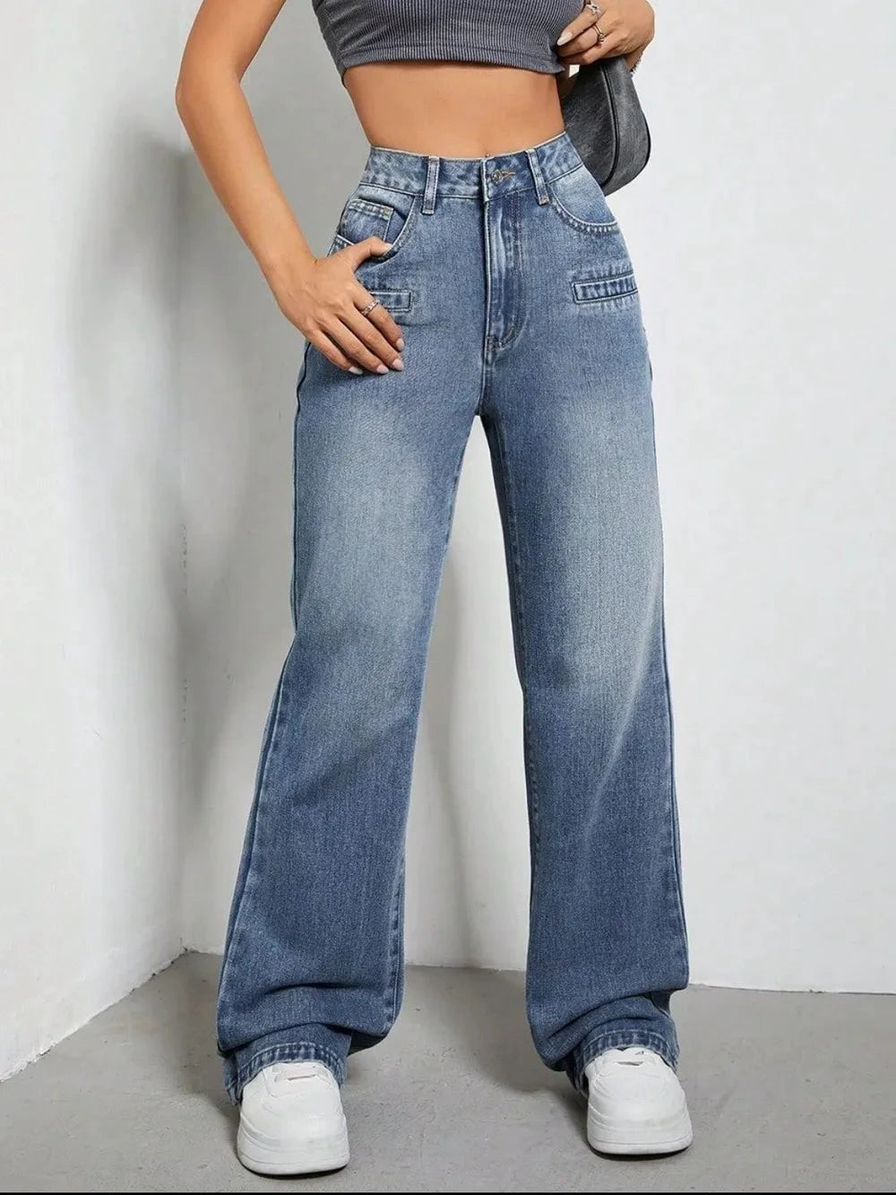 High Rise Wide Leg Jeans with Pockets by Trendsi