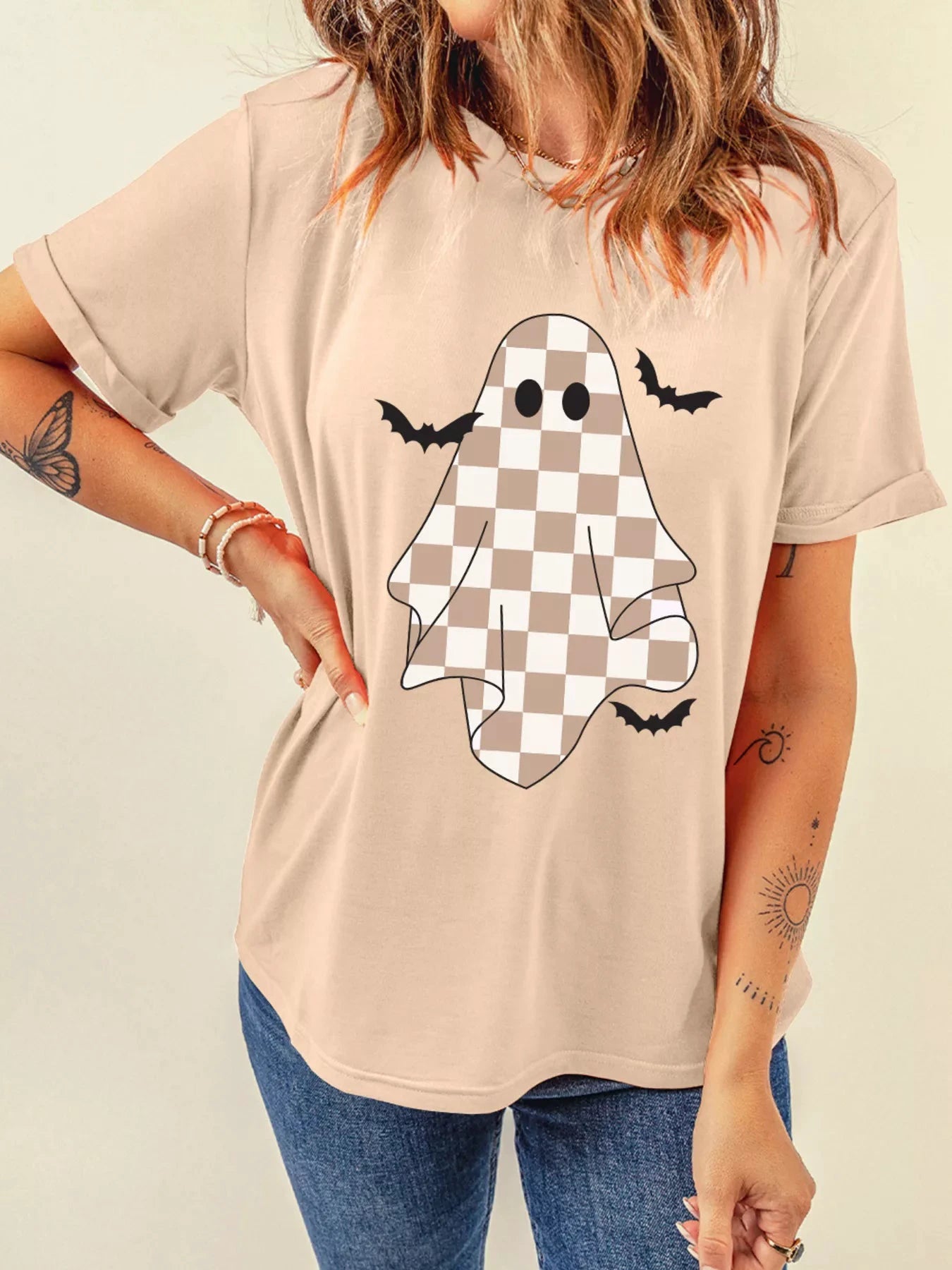 Ghost Bat Halloween Holiday Graphic Tee by Trendsi