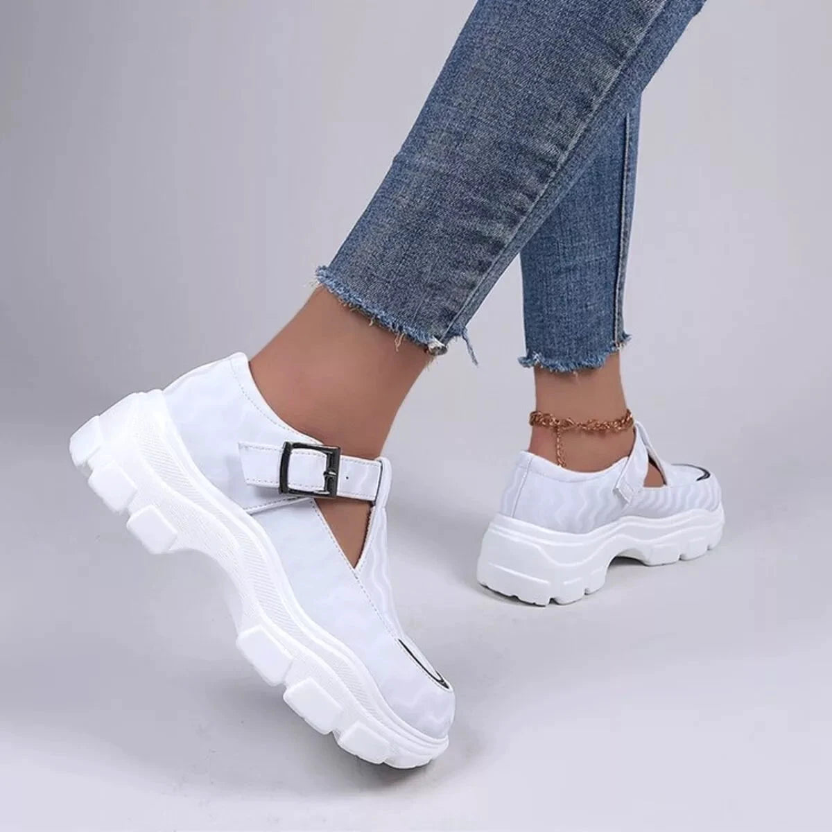 Round Toe Platform Sneakers by Trendsi