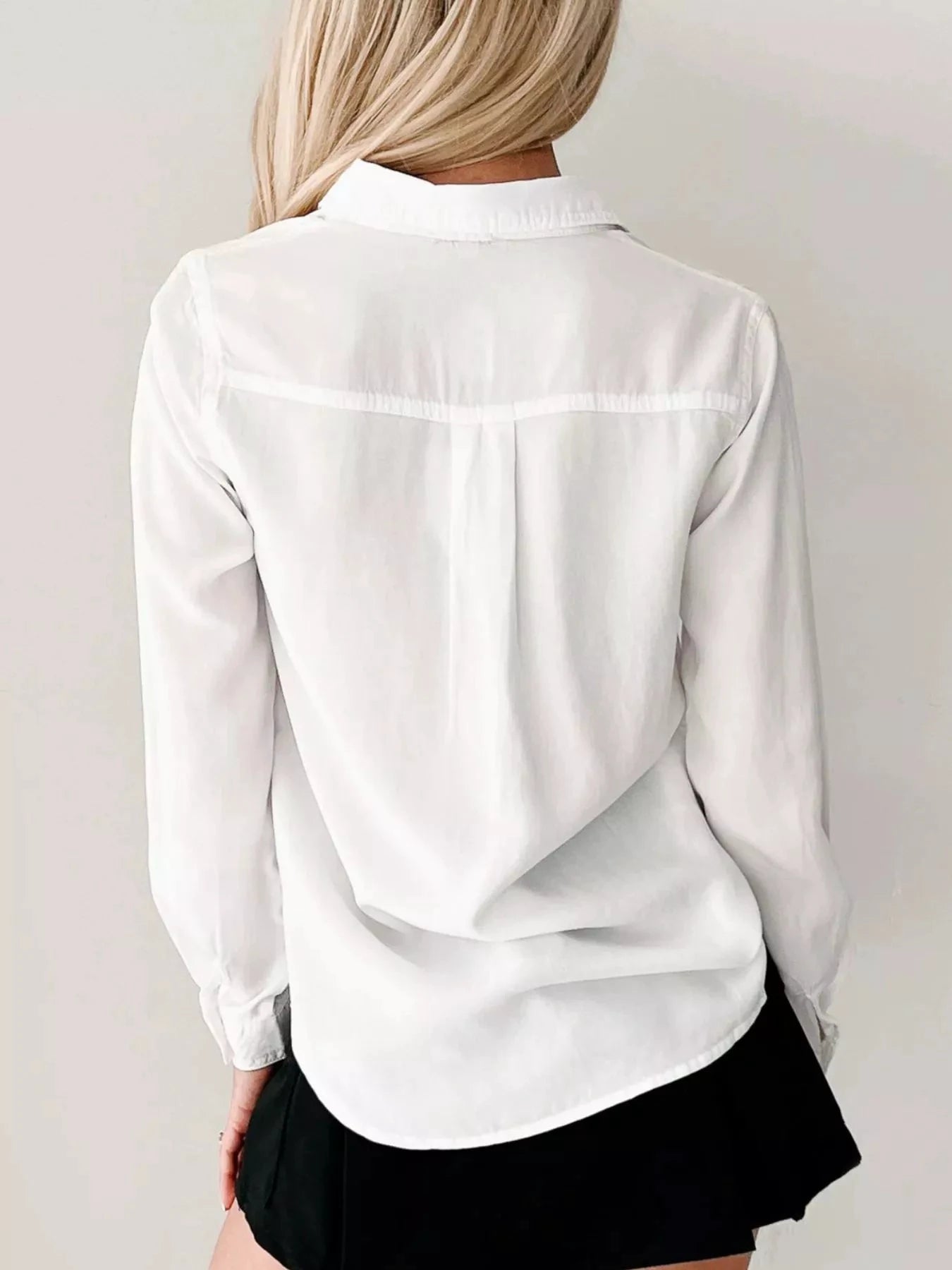 Button-Down Collared Neck Denim Shirt by Trendsi