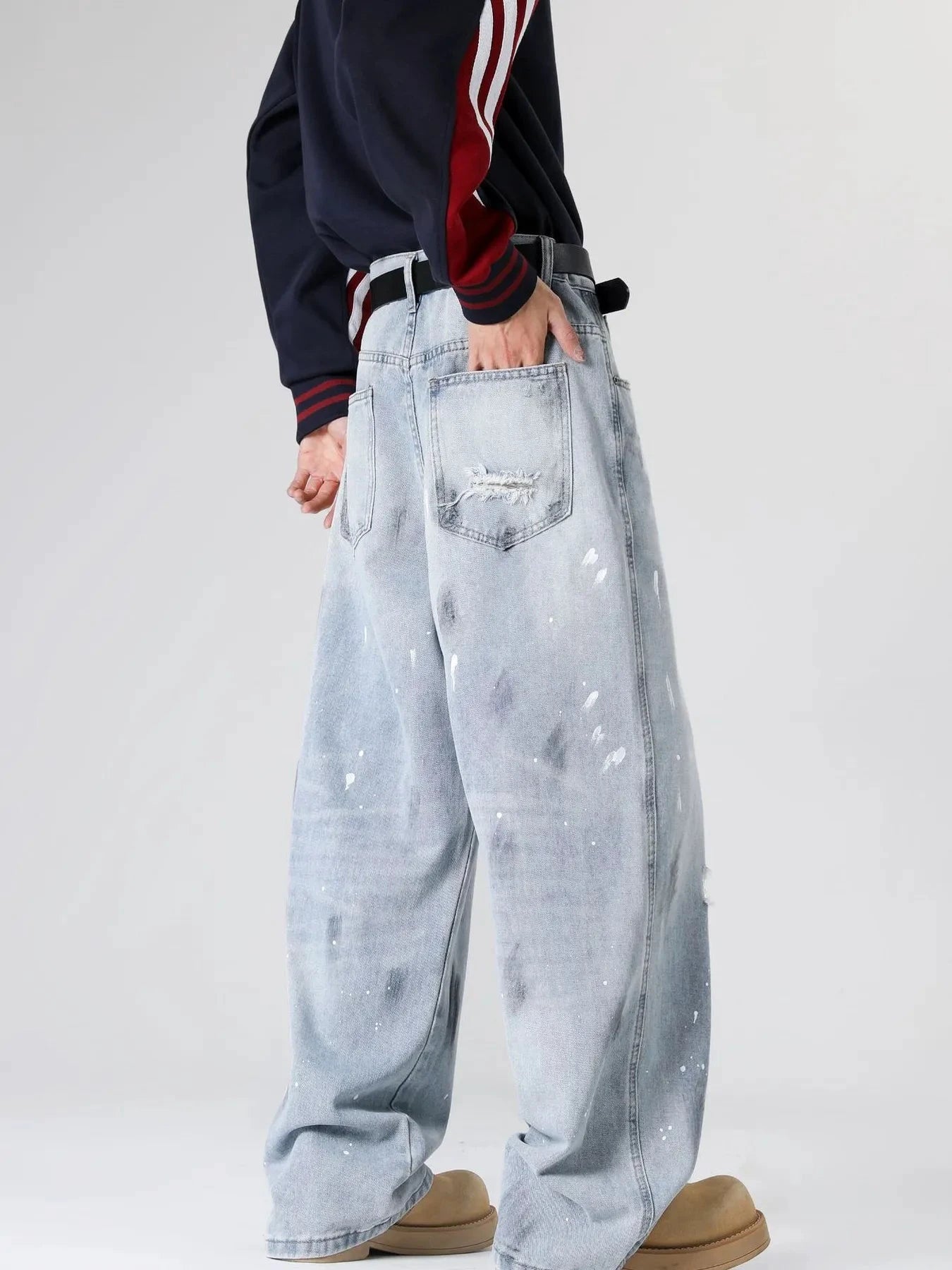 Men's Full Size Distressed Wide Leg Jeans Plus Size by Trendsi