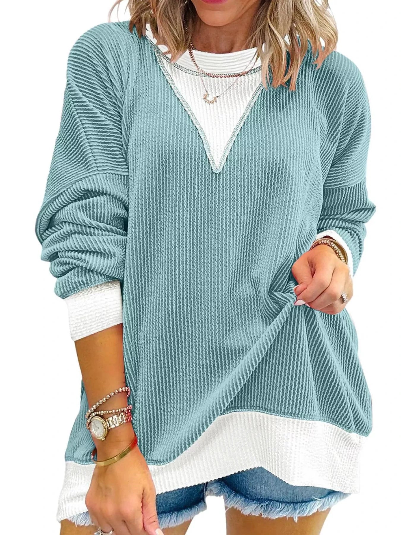 Contrast Dropped Shoulder Sweatshirt by Trendsi