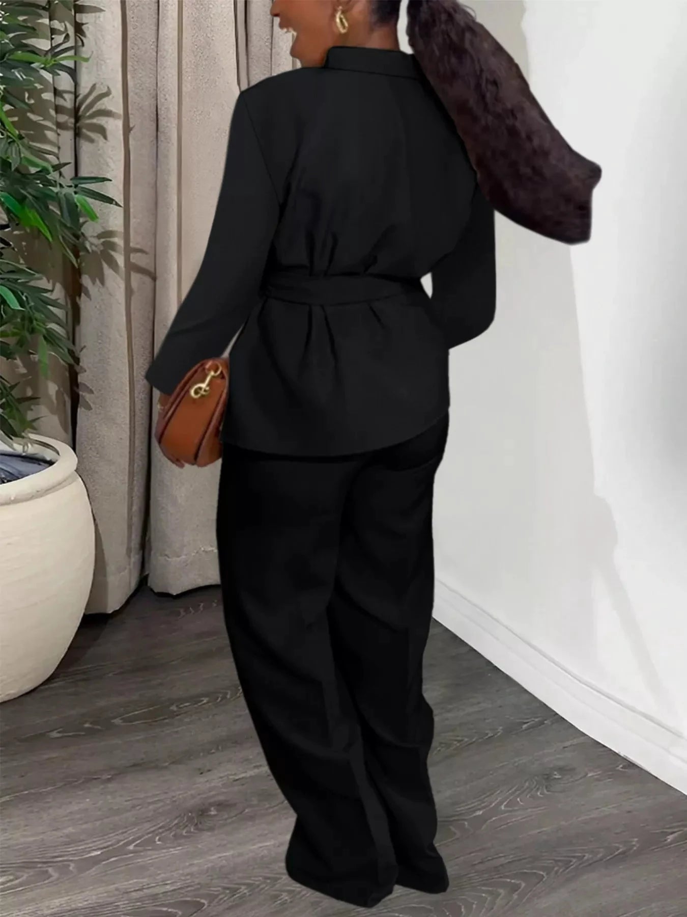 Tie-Waist Long Sleeve Top and Pants Set by Trendsi