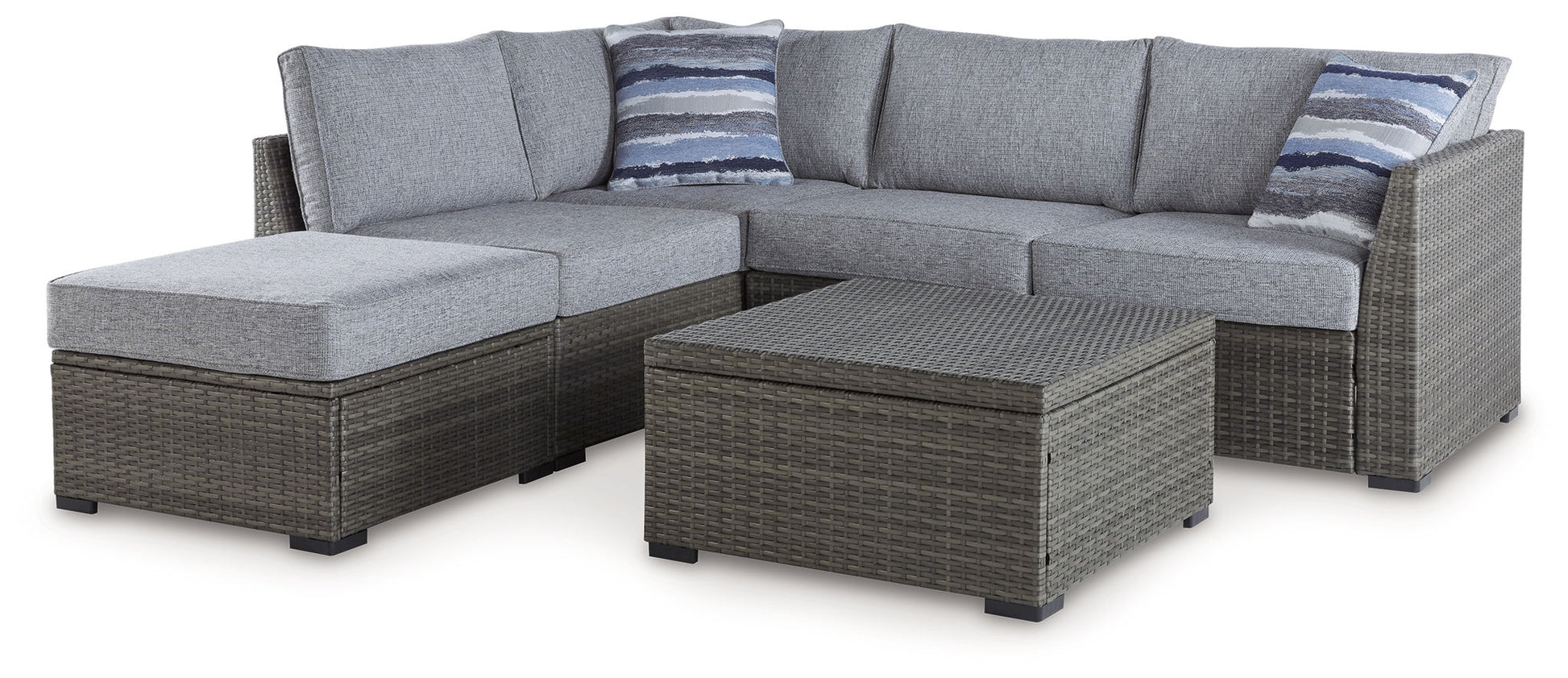 Gray Loveseat Sectional Set with Ottoman and Table Outdoor Patio Furniture Set-0