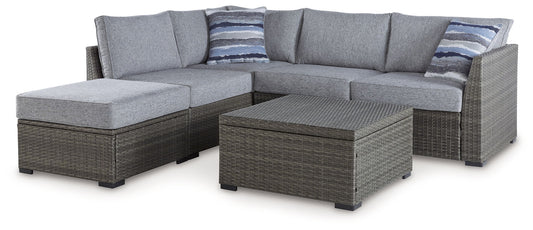 Gray Loveseat Sectional Set with Ottoman and Table Outdoor Patio Furniture Set-0
