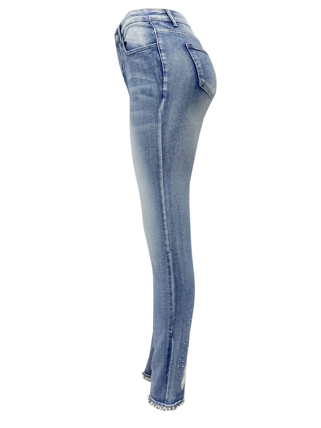 Rhinestone Butterfly Jeans with Pockets by Trendsi