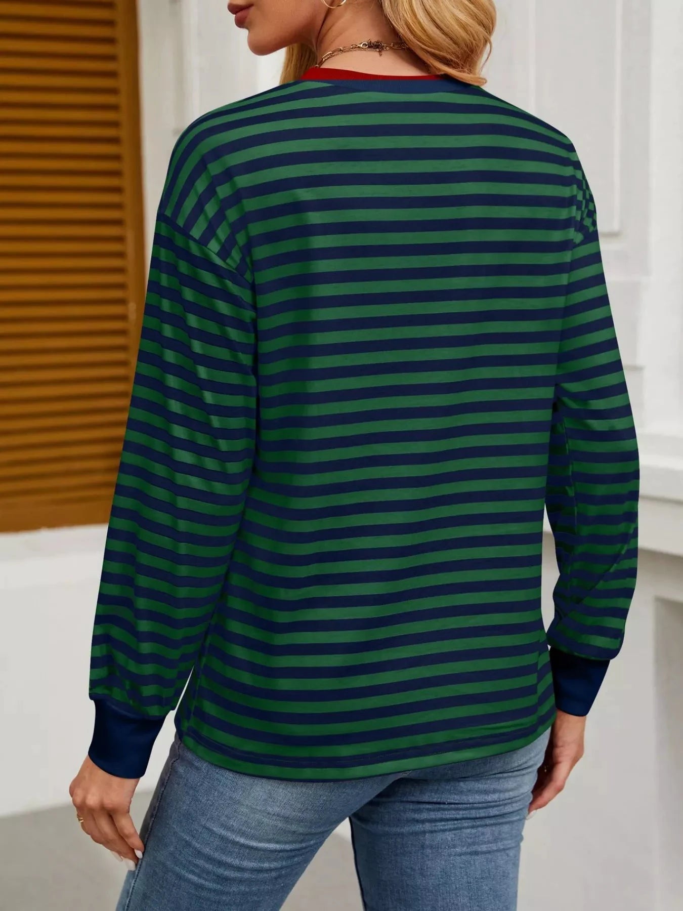 Striped Round Neck Long Sleeve T-Shirt by Trendsi