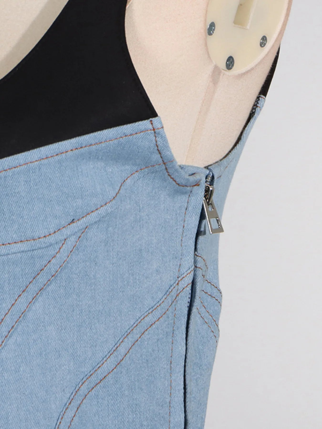 Contrast Adjustable Strap Denim Dress by Trendsi