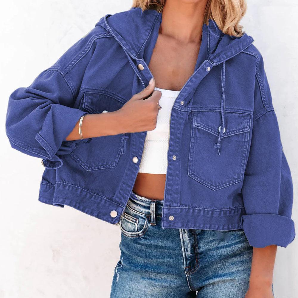 Hooded Dropped Shoulder Denim Jacket by Trendsi