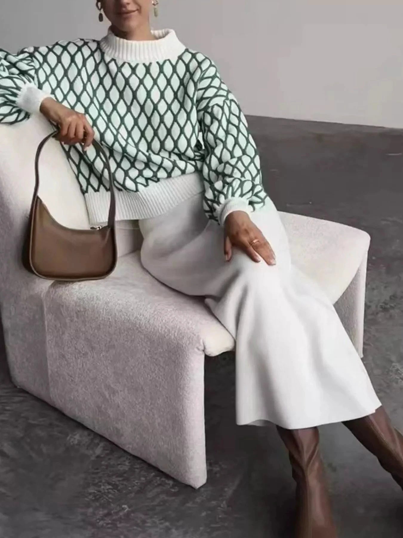 Geometric Pattern Turtleneck Sweater by Trendsi