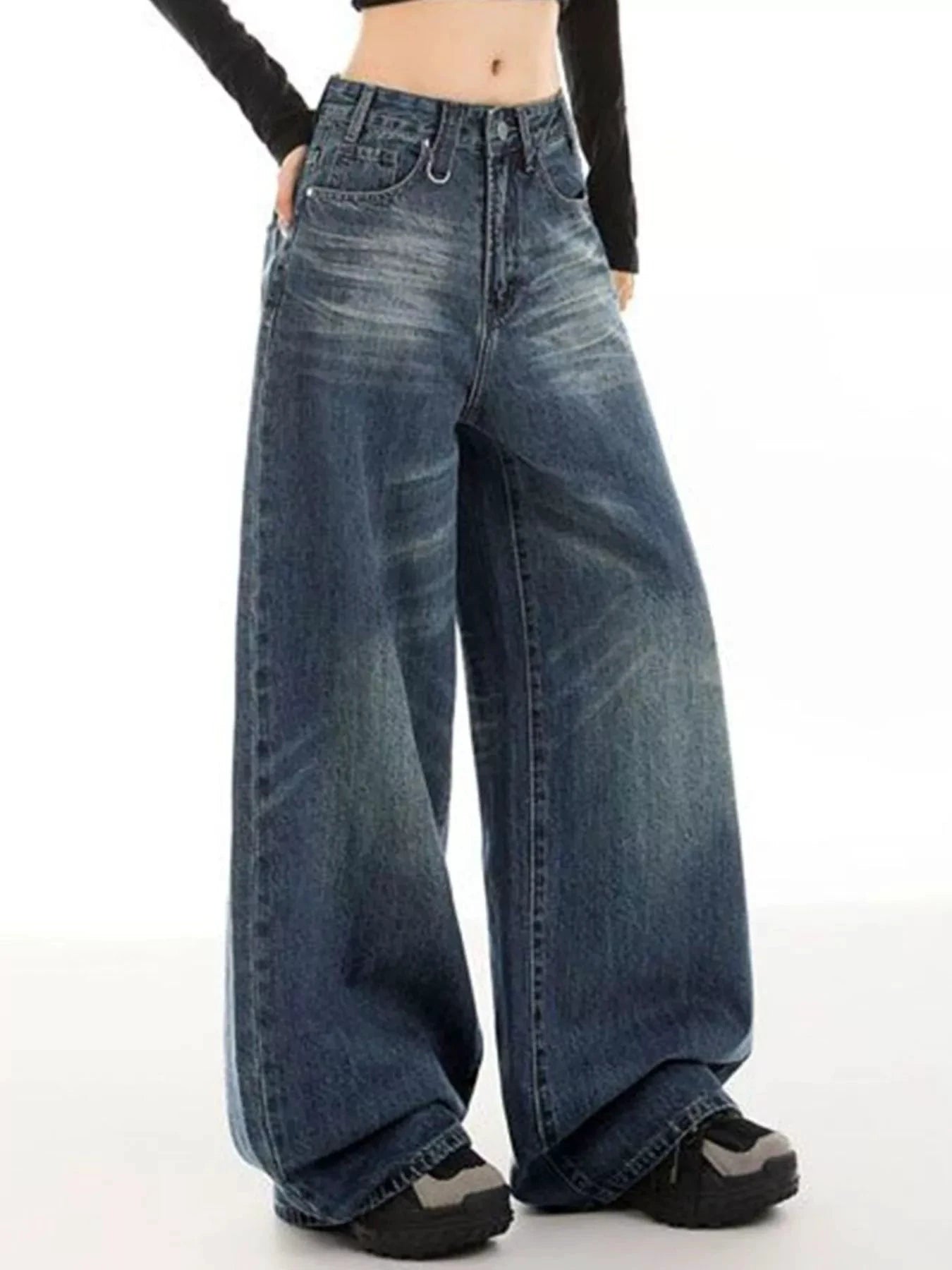 Vintage Wash Wide Leg Jeans by Trendsi