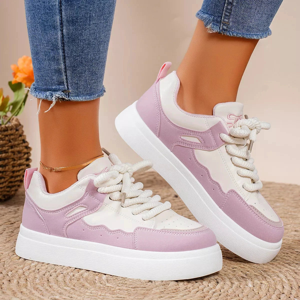 Round Toe Platform Sneakers by Trendsi