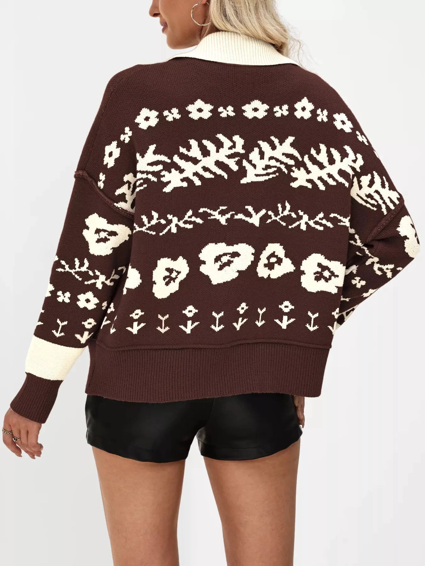 Floral Pattern Button-Down Cardigan by Trendsi