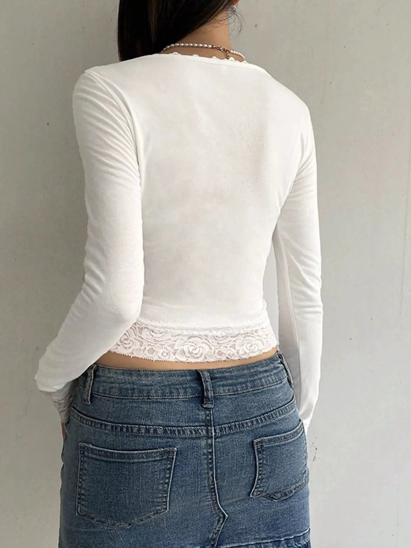 Lace Trim Long Sleeve T-Shirt by Trendsi