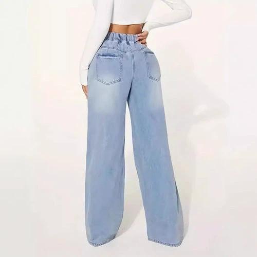 25 Edition – High Waist Drawstring Wide Leg Jeans – Light Blue by JeansDenim.Store