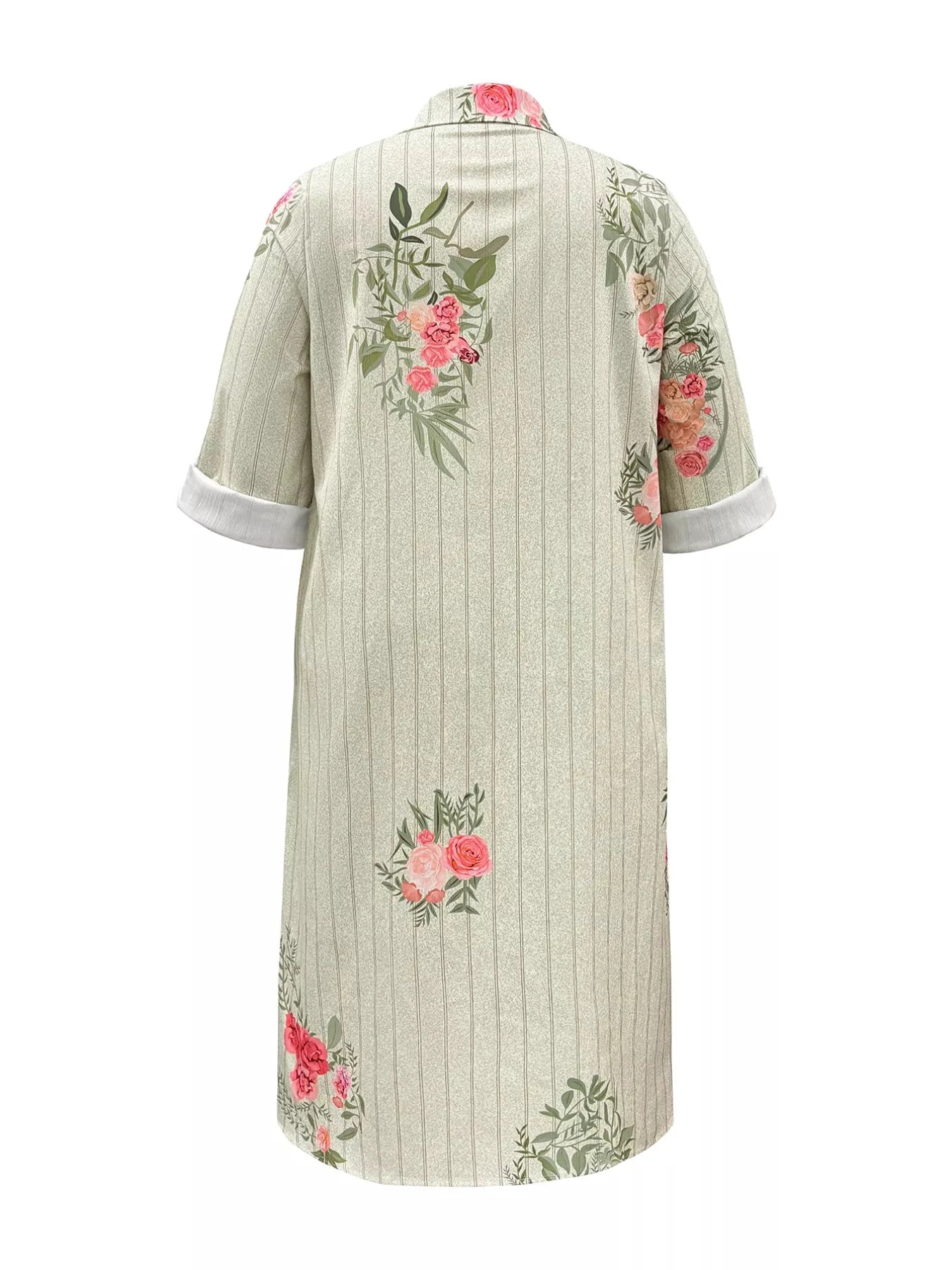 Plus Size Floral Striped Button-Down Midi Shirt Dress by Trendsi