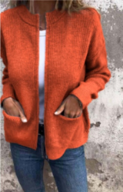 Women's Casual Solid Color Pocket Cardigan Coat