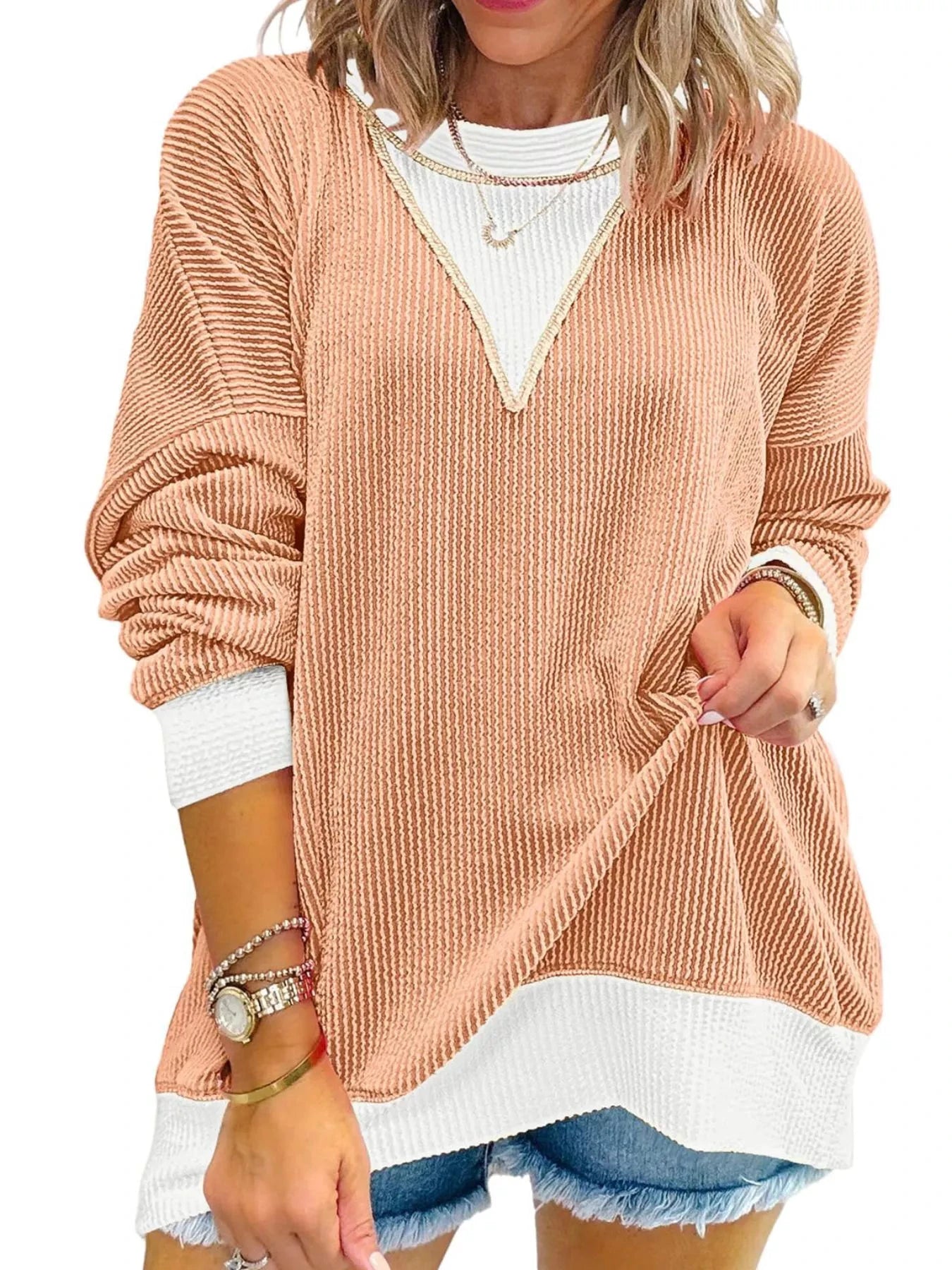 Contrast Dropped Shoulder Sweatshirt by Trendsi