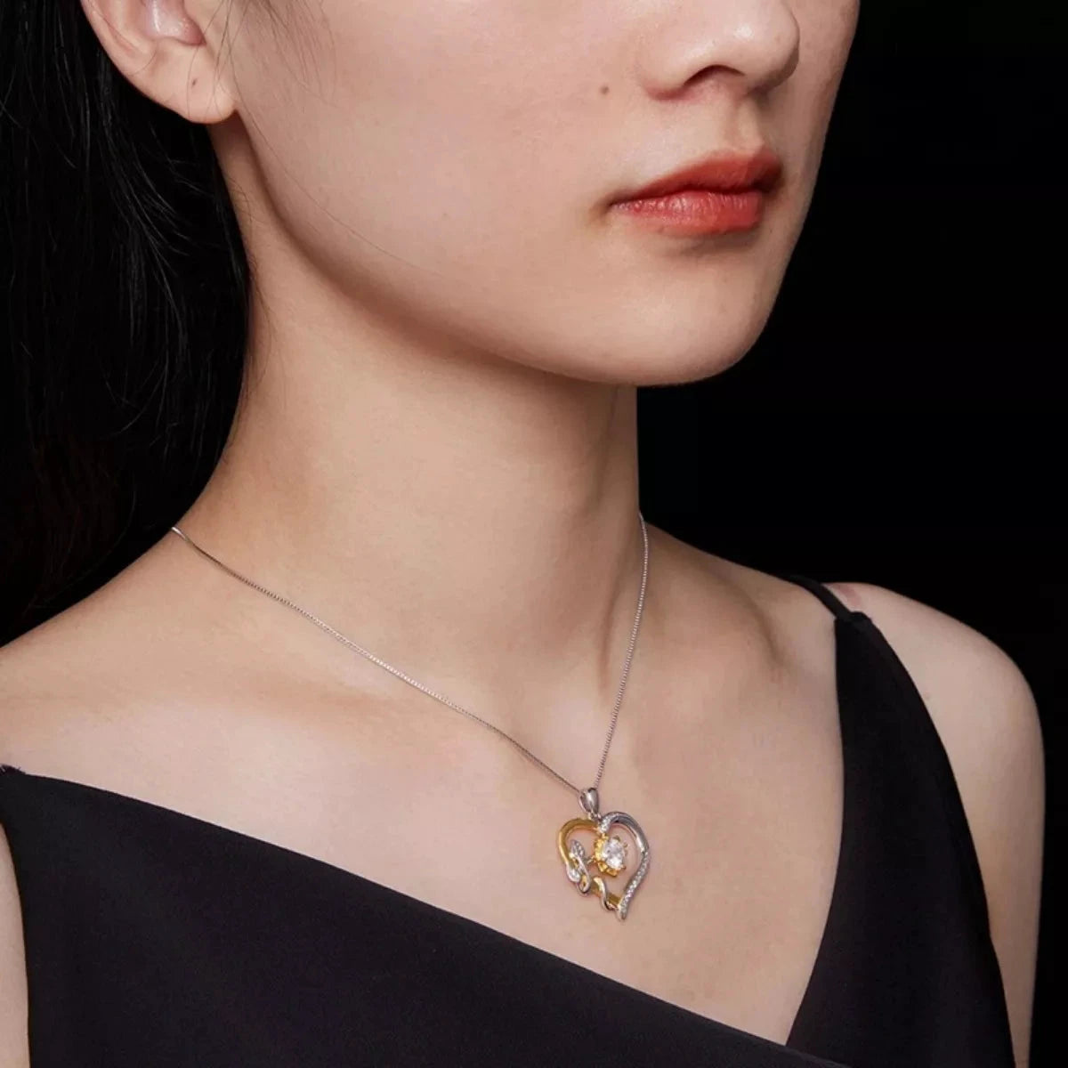 1 Carat Two Tone Heart-Shaped Pendant Necklace by Trendsi