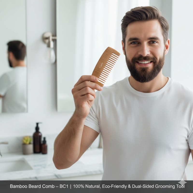 Bamboo Beard Comb – BC1 | 100% Natural, Eco-Friendly & Dual-Sided Grooming Tool