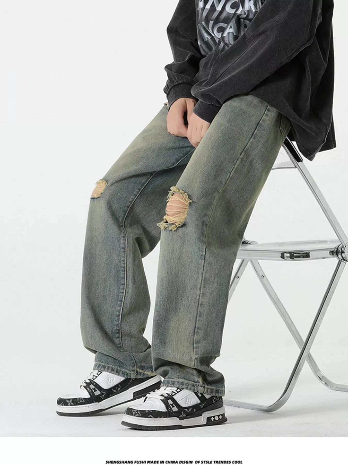 Men's Full Size Distressed Wide Leg Jeans Plus Size by Trendsi