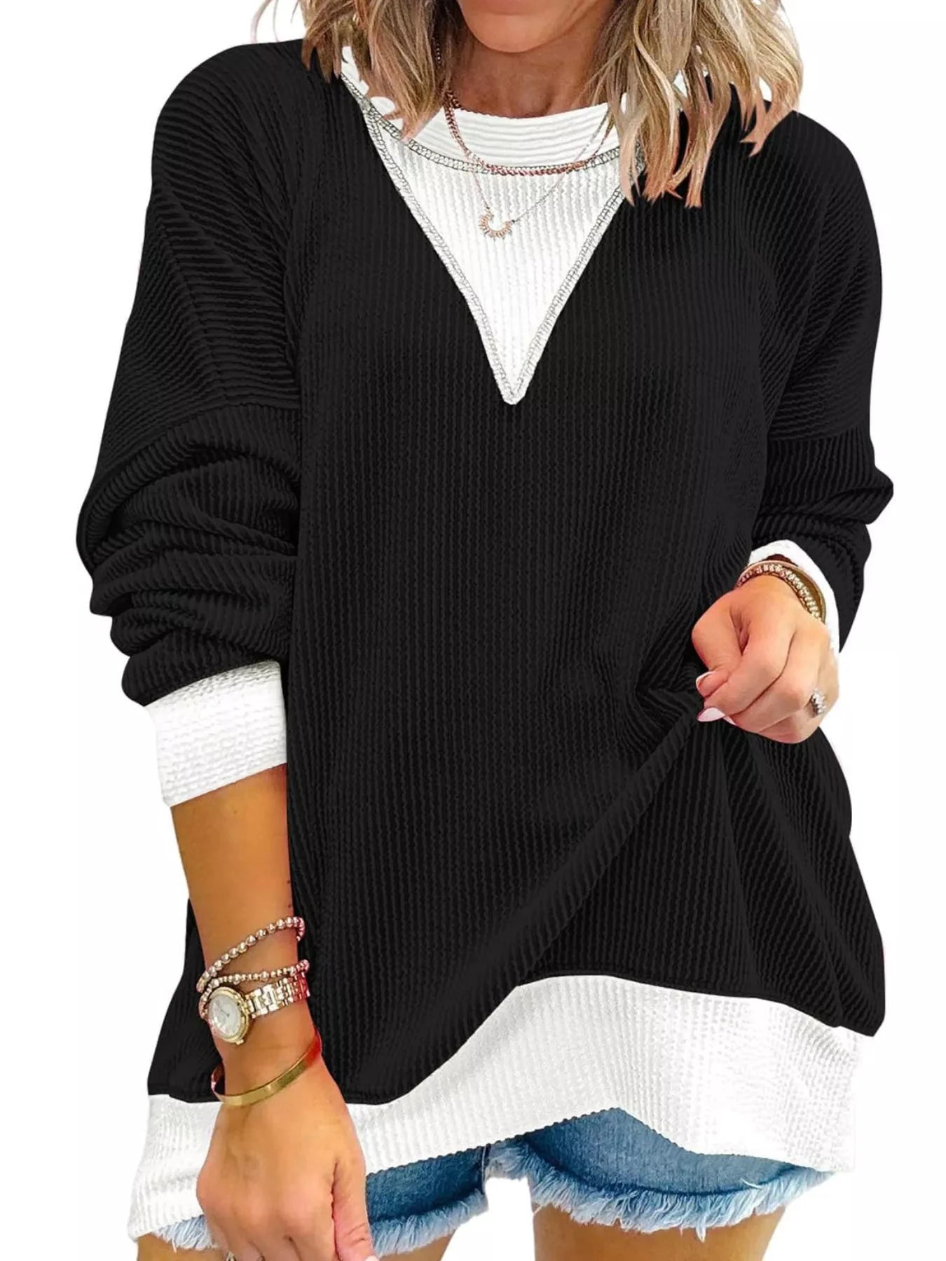 Contrast Dropped Shoulder Sweatshirt by Trendsi