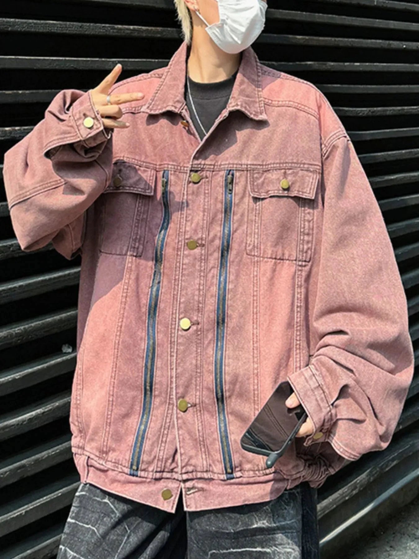 Men's Plus Size Button Up Long Sleeve Denim Jacket by Trendsi