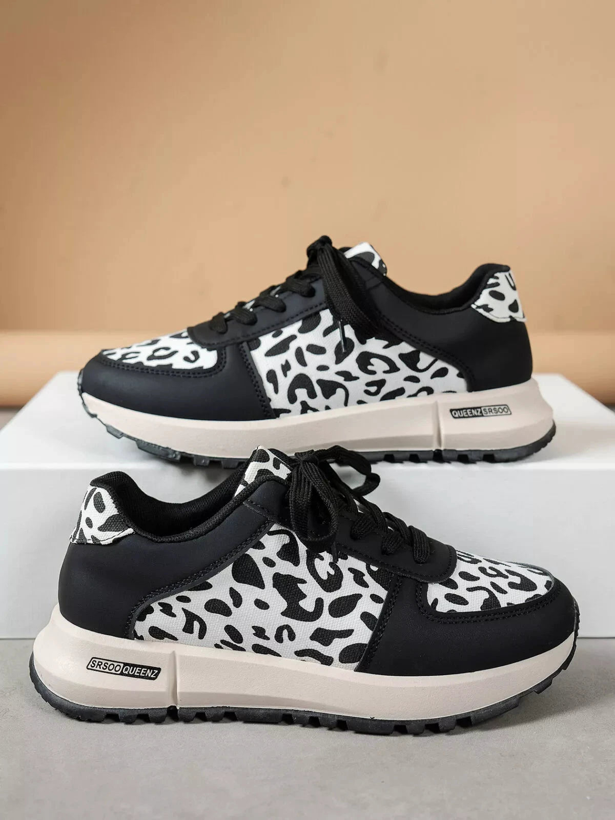 Round Toe Leopard Sneakers by Trendsi