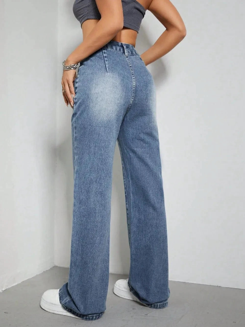 High Rise Wide Leg Jeans with Pockets by Trendsi