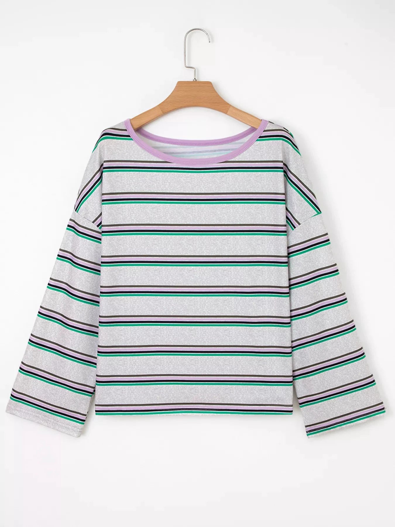 Stripe Oversize Drop Shoulder Long Sleeve Casual Top by Trendsi