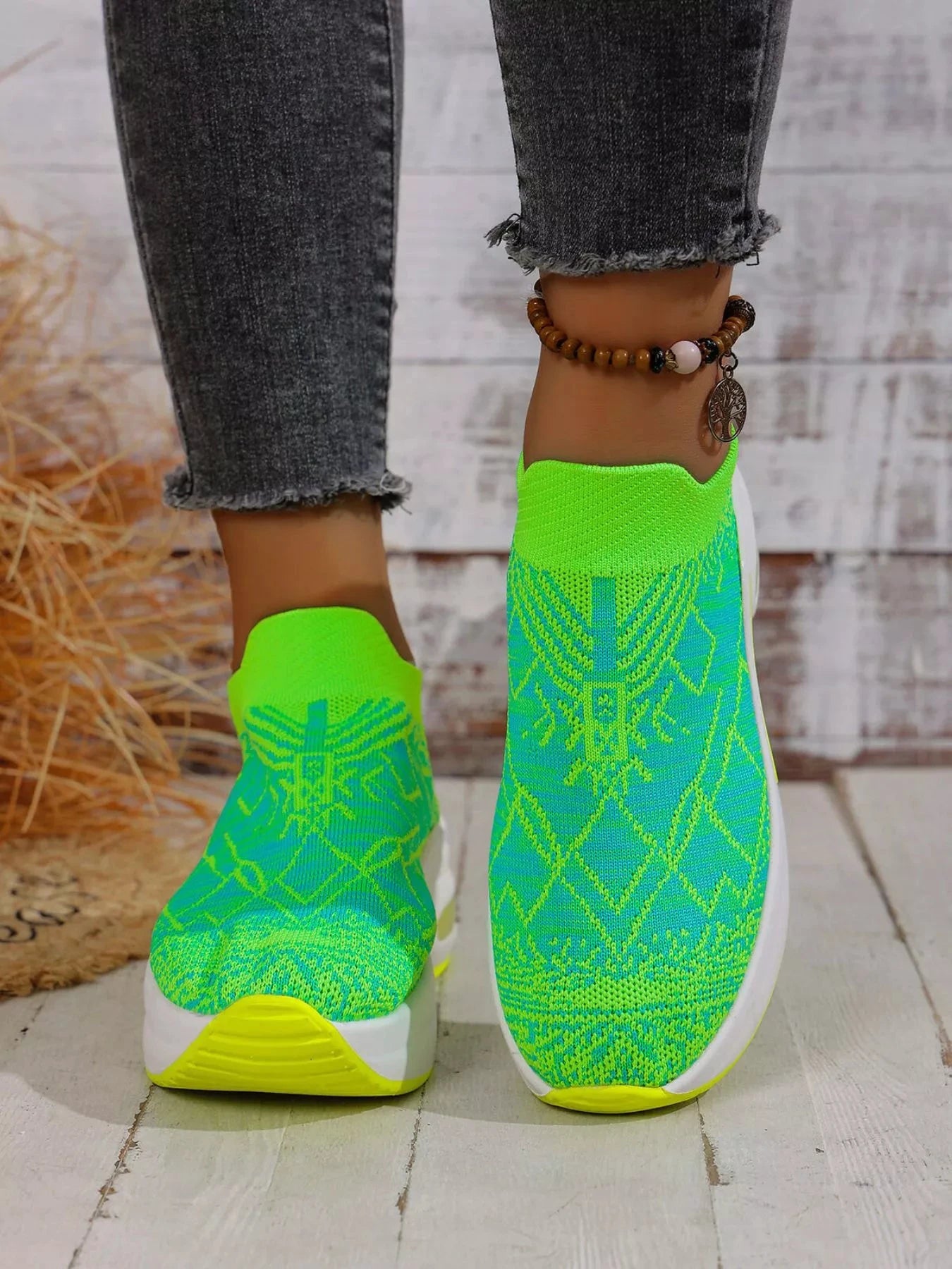 Mesh Round Toe Platform Sneakers by Trendsi