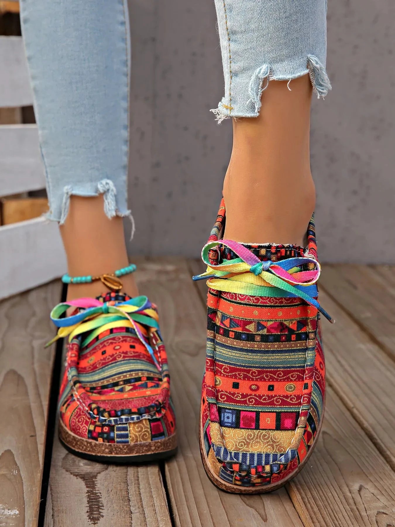 Printed Lace Up Sneakers by Trendsi