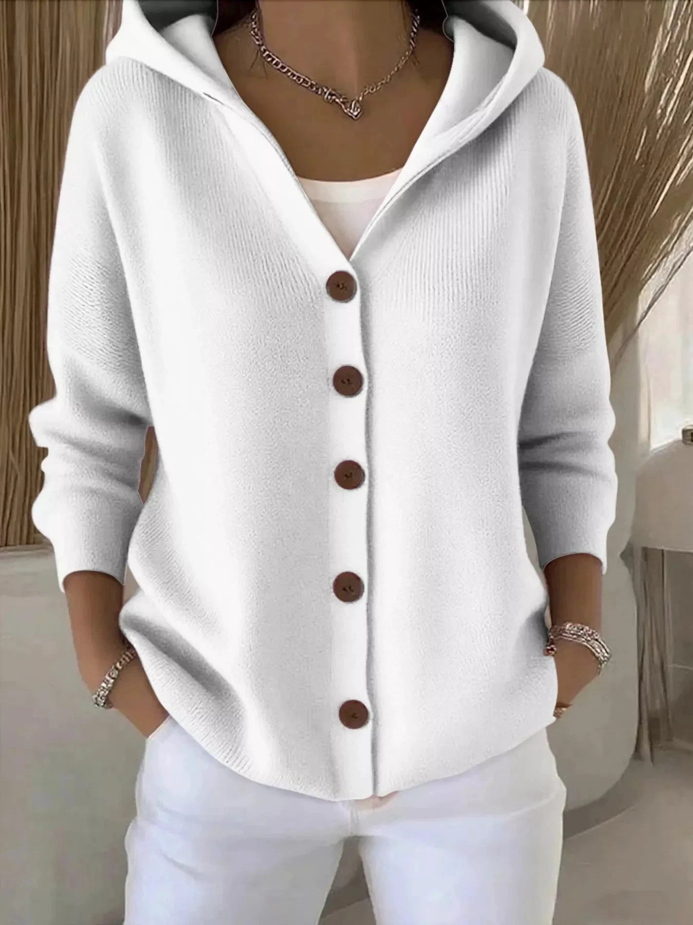 Full Size Hooded Button-Down Knit Cardigan Plus Size by Trendsi