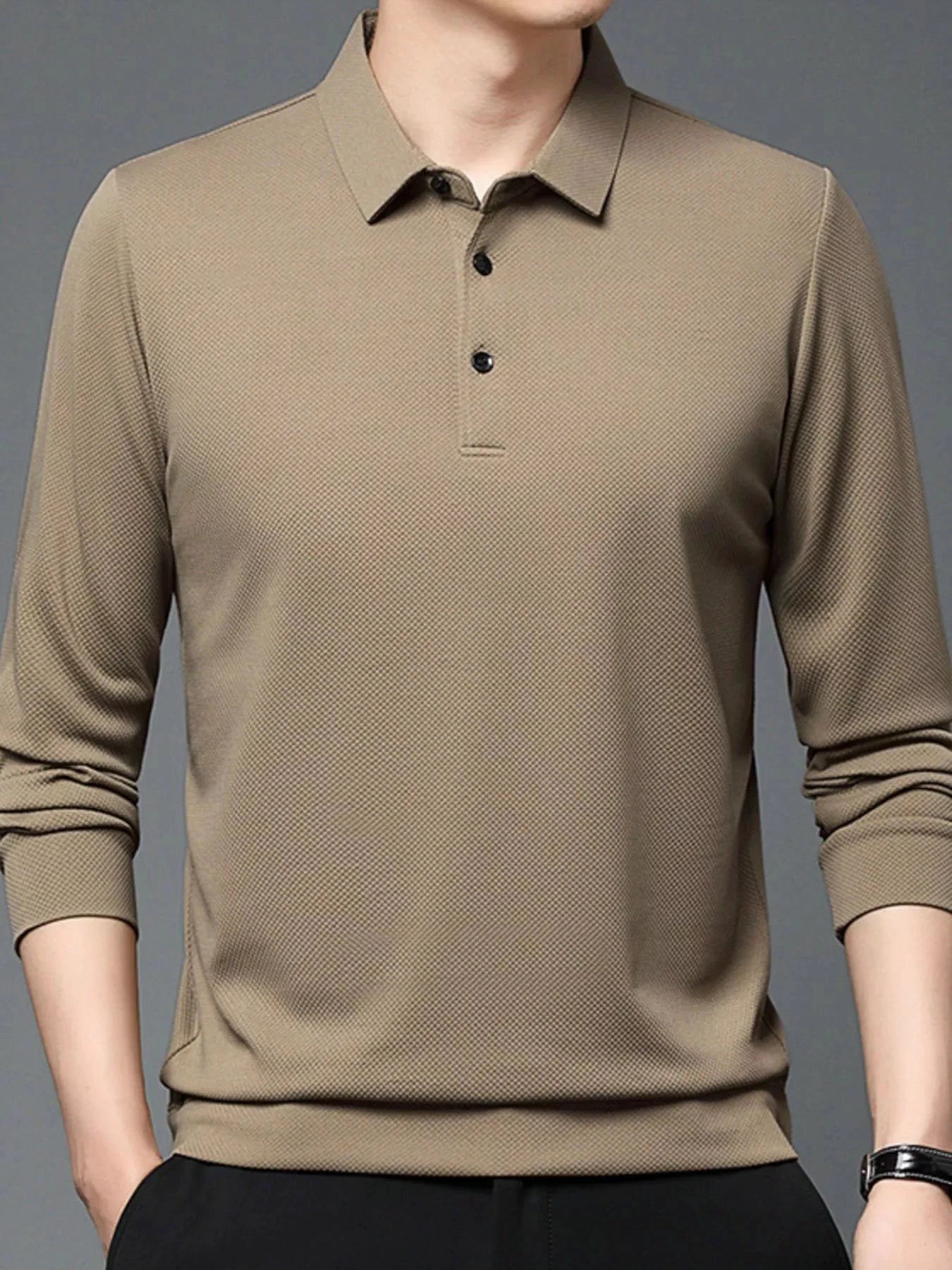 Men's Plus Size Classic Fit Long Sleeve Polo by Trendsi