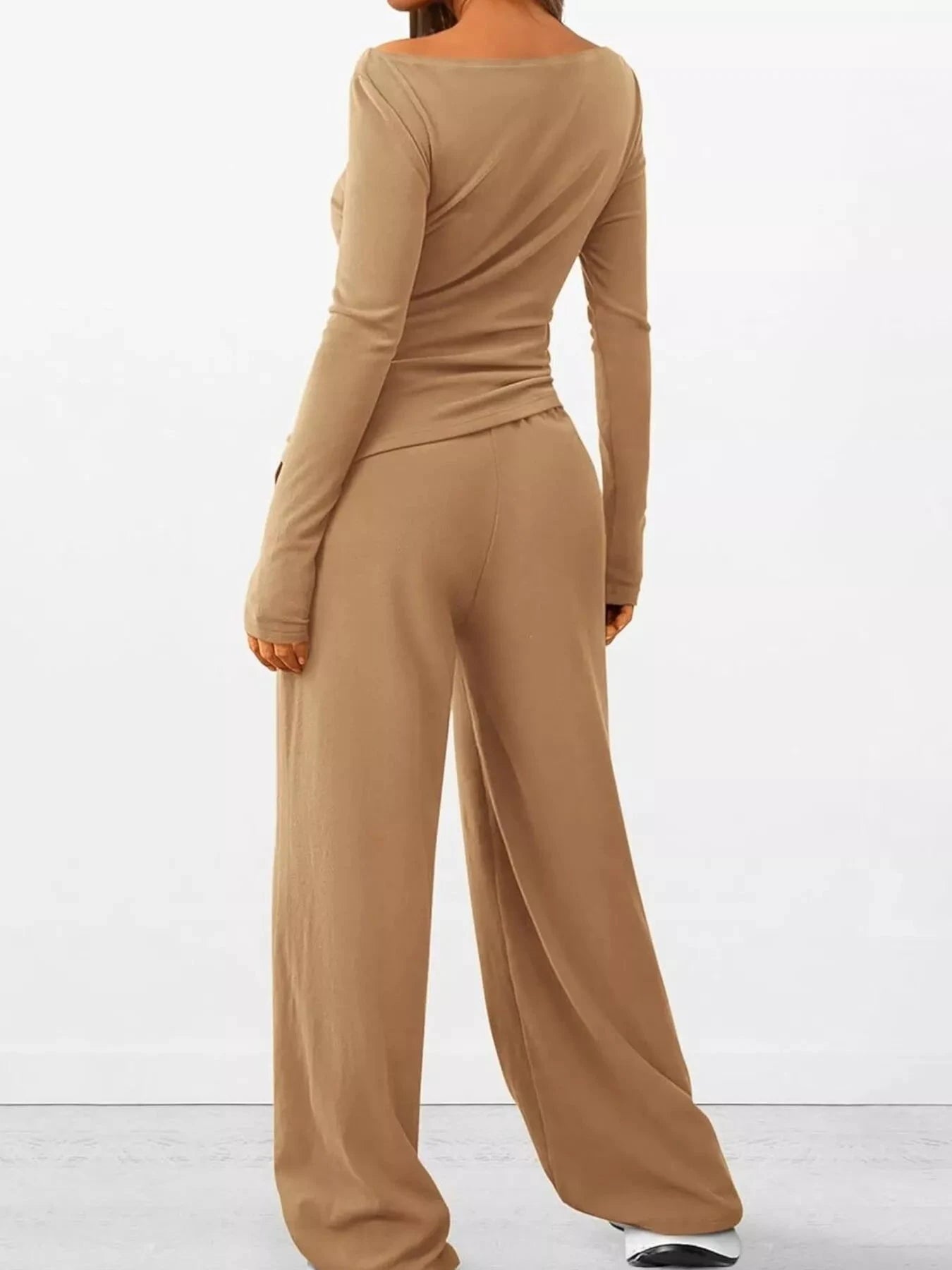 Long Sleeve Top and Wide Leg Pants Set by Trendsi